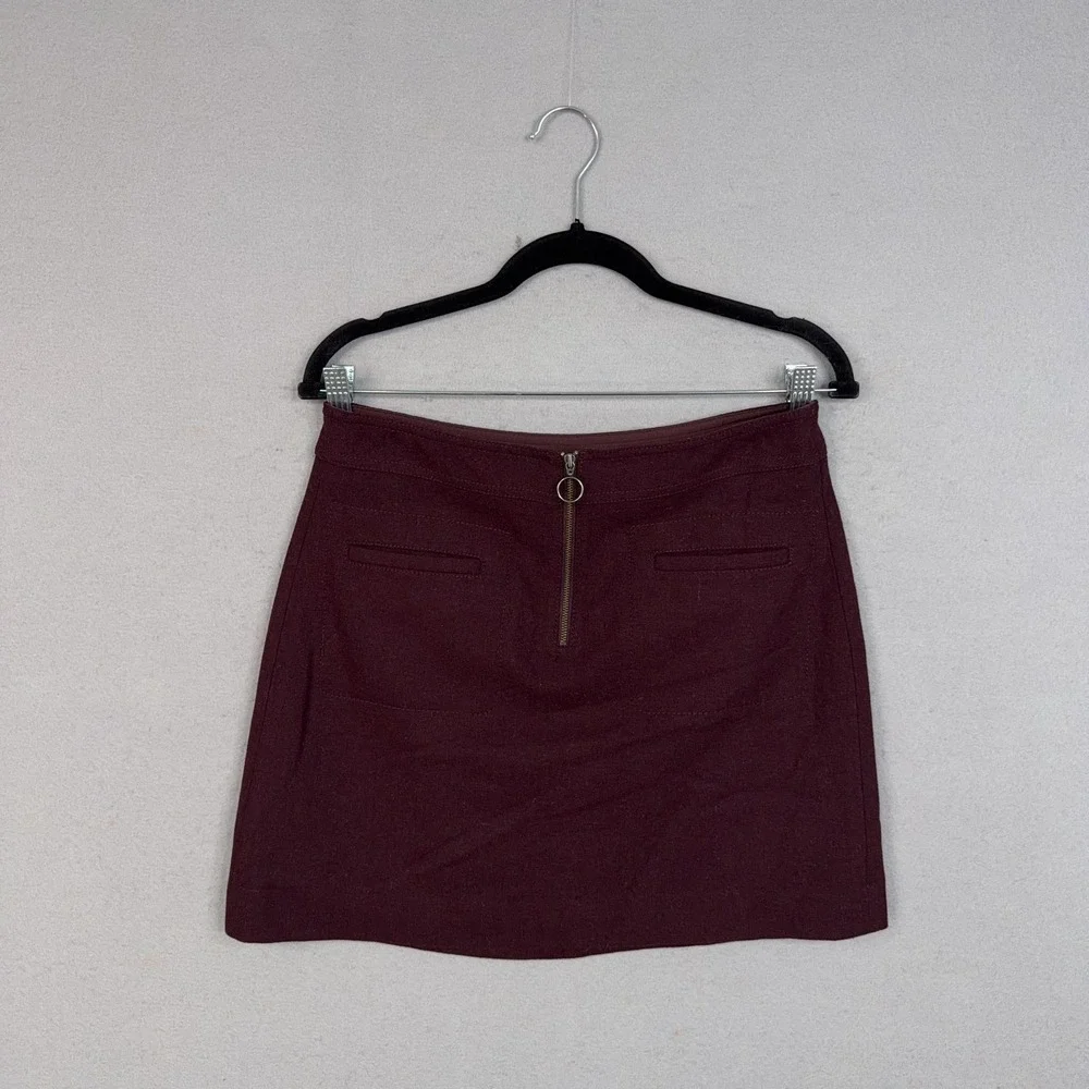 Madewell Skirt Womens 4 Burgundy Wool Blend A Line Mini Zip Pockets Career Fall